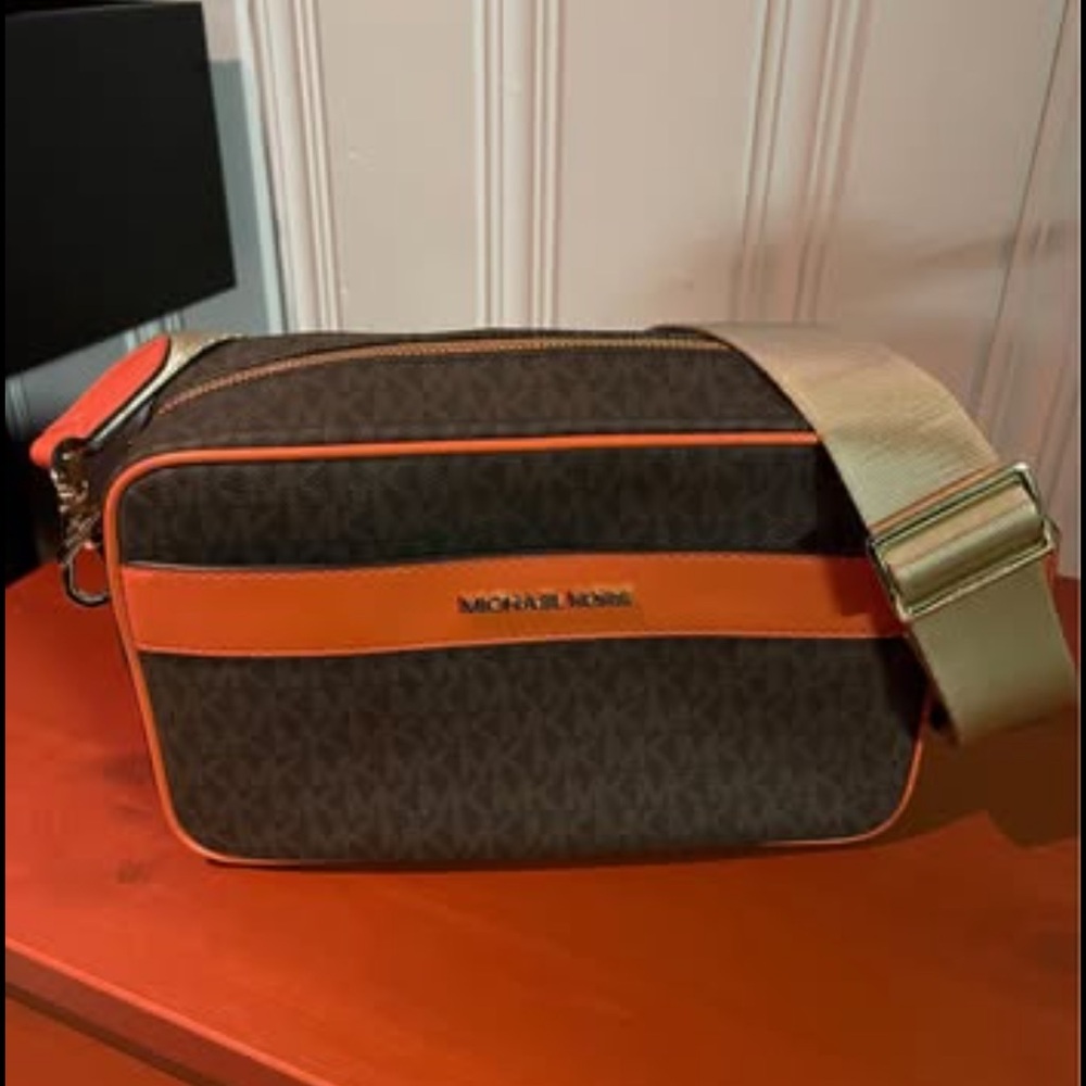 Michael Kors Kenly Crossbody Bag in Brown and Orange - Picture 1 of 3